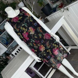 Black Floral Sleeveless Shift Dress Black Pink & Green Floral Print Lg NWOT